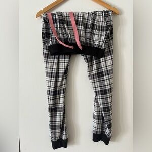 Ardene Black and White Plaid Kids Pajama Bottoms with Pink Tie